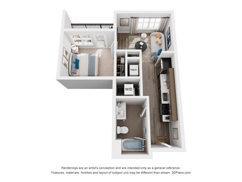 Floor plan for studio, 1 bath, 522 sqft